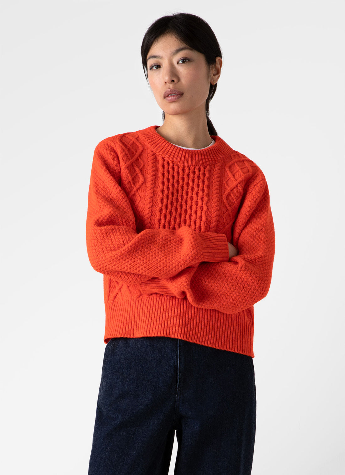 Women's Lambswool Cable Knit Jumper in Magma