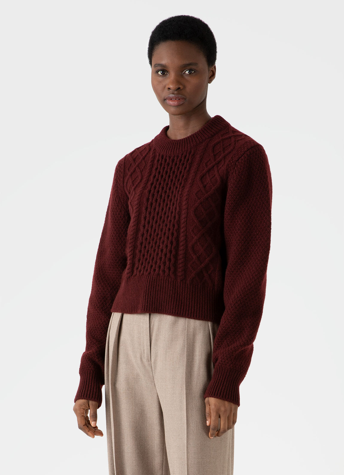 Women's Cable Knit Jumper in Maroon