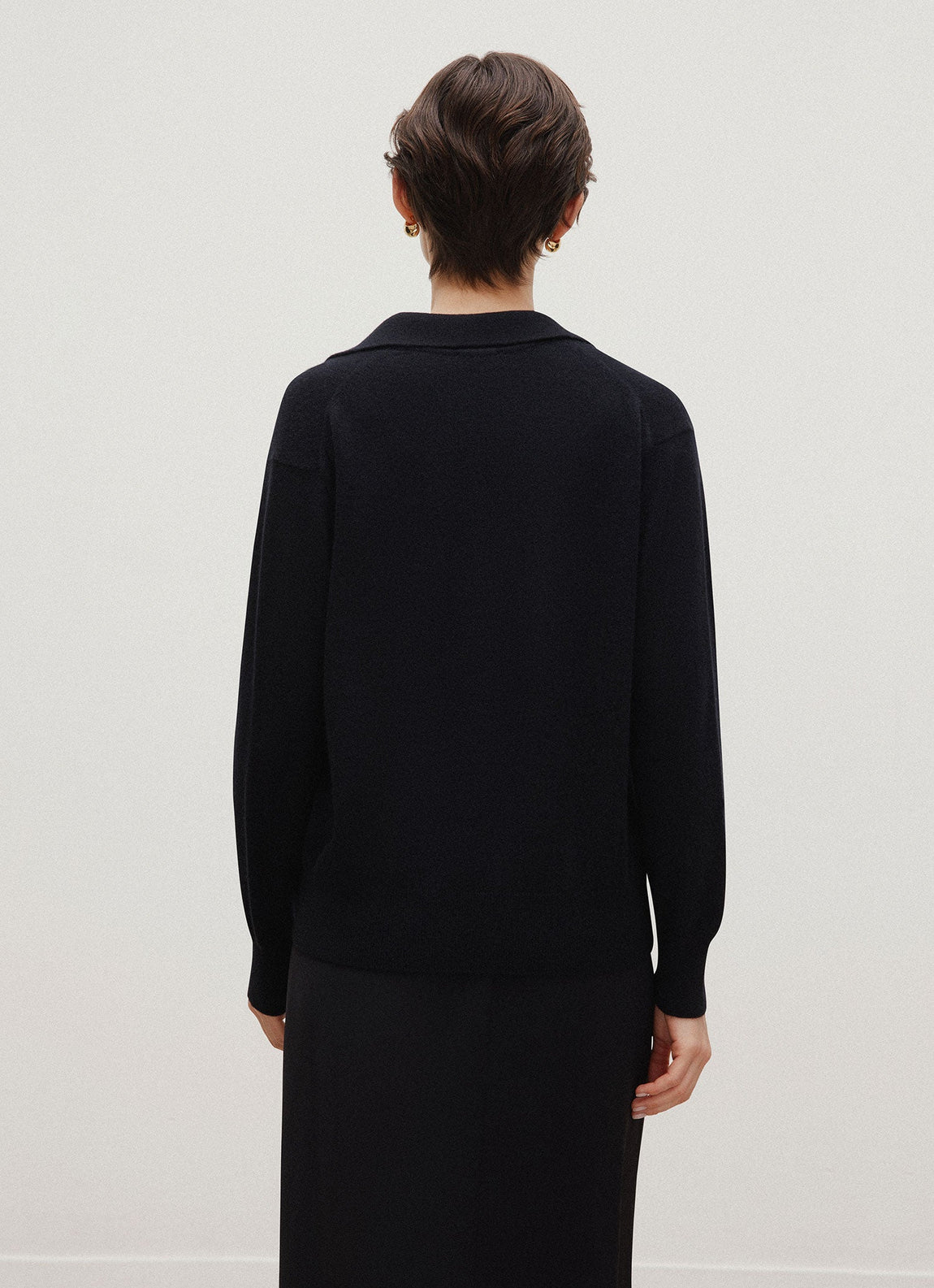 Women's Cashmere Polo Shirt in Black