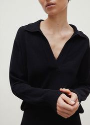 Women's Cashmere Polo Shirt in Black