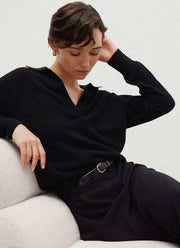 Women's Cashmere Polo Shirt in Black
