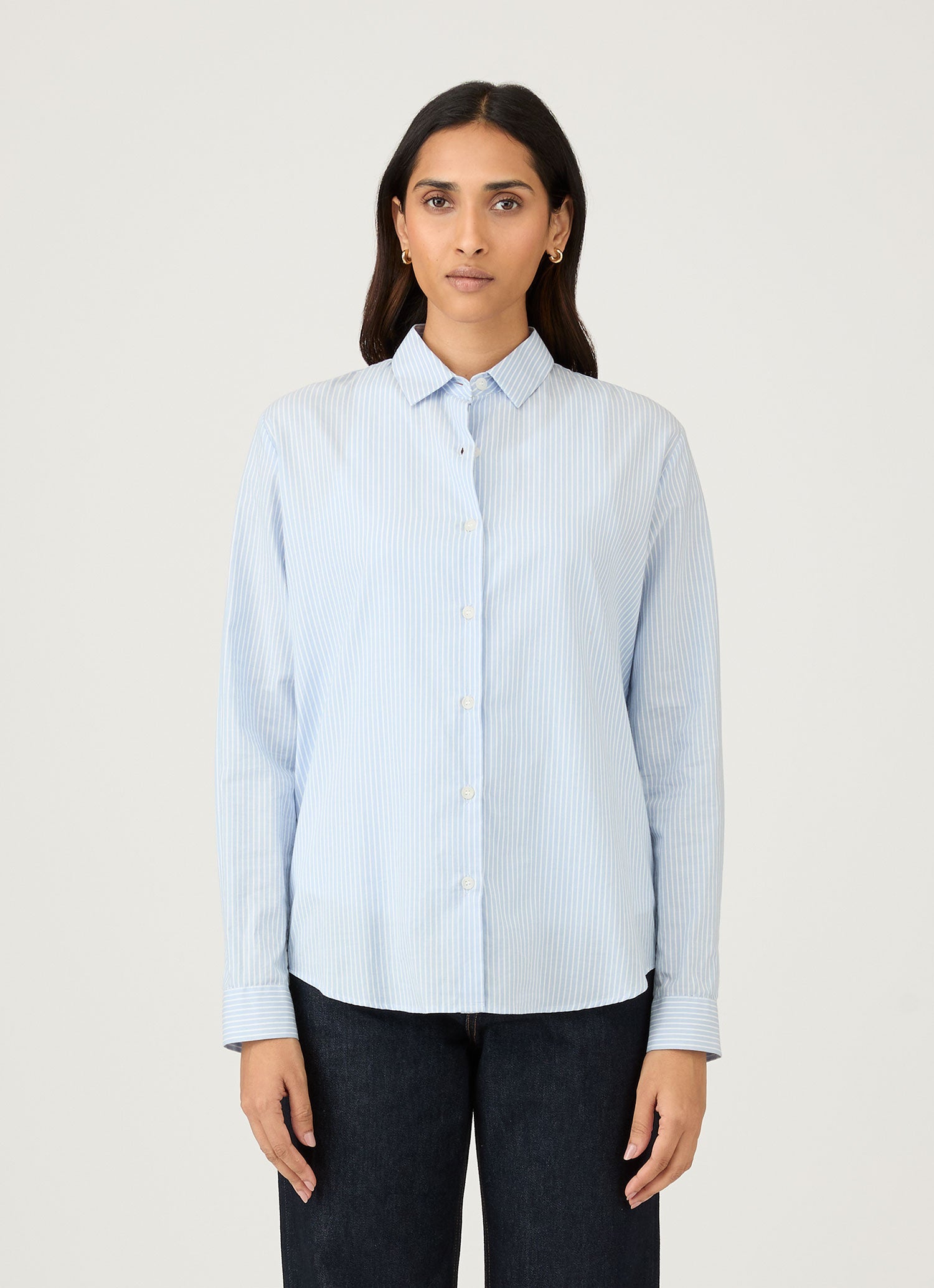 Women's Cotton Shirt in Light Blue/White