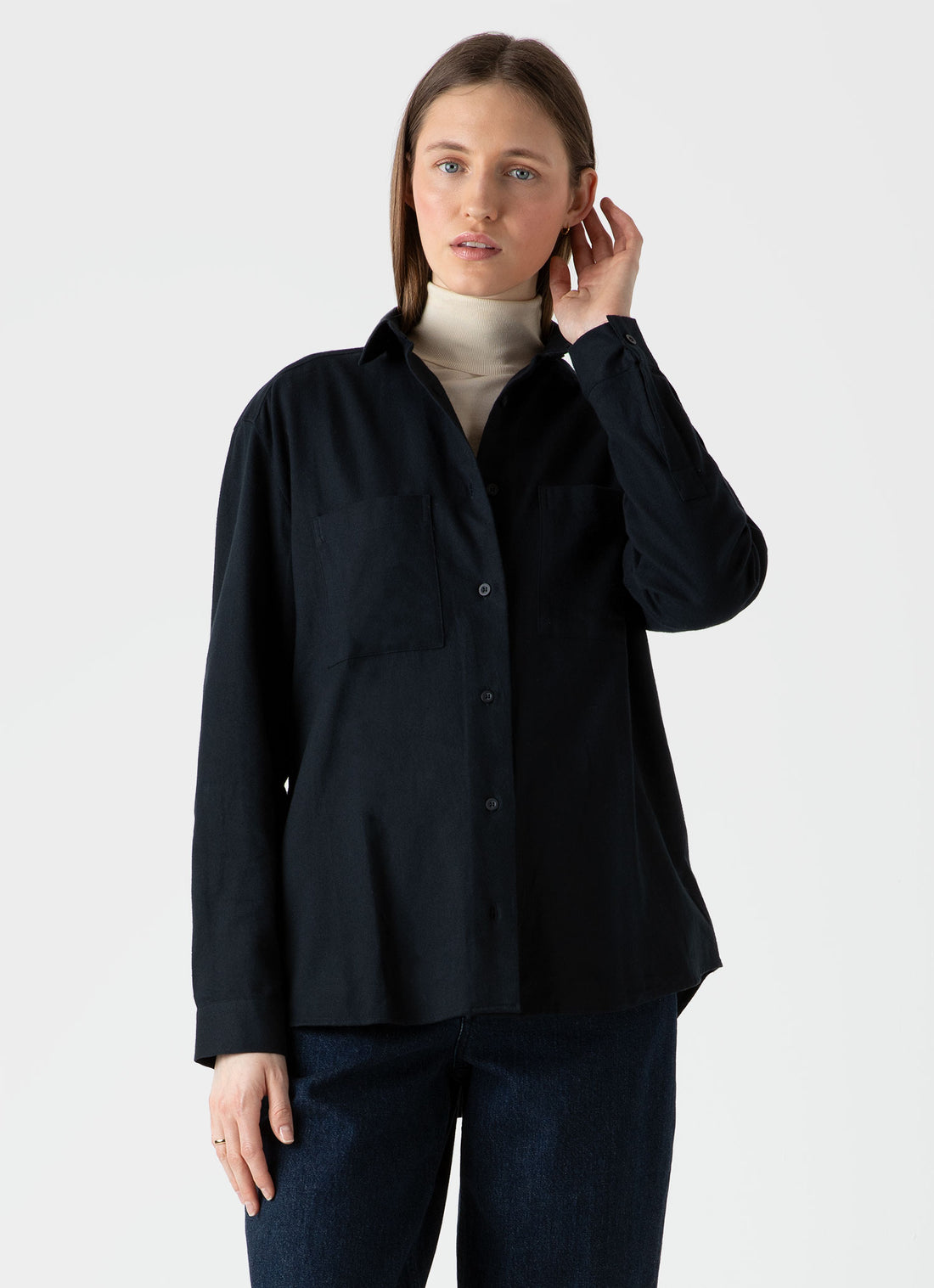 Women's Oversized Flannel Shirt in Black