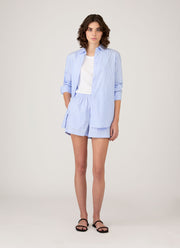 Women's Relaxed Poplin Shirt in Pale Blue/White