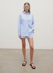 Women's Relaxed Poplin Shirt in Pale Blue/White