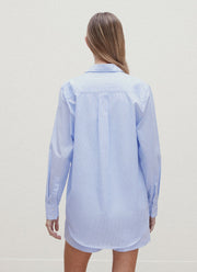 Women's Relaxed Poplin Shirt in Pale Blue/White