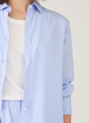 Women's Relaxed Poplin Shirt in Pale Blue/White