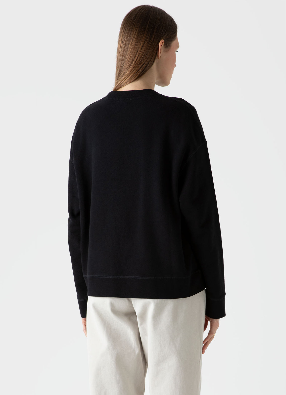Women's Cotton Loopback Relaxed Sweatshirt in Black | Sunspel
