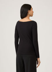 Women's Stretch Cotton Slash Neck Top in Black