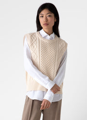 Women's Lambswool Cable Knit Vest in Ecru