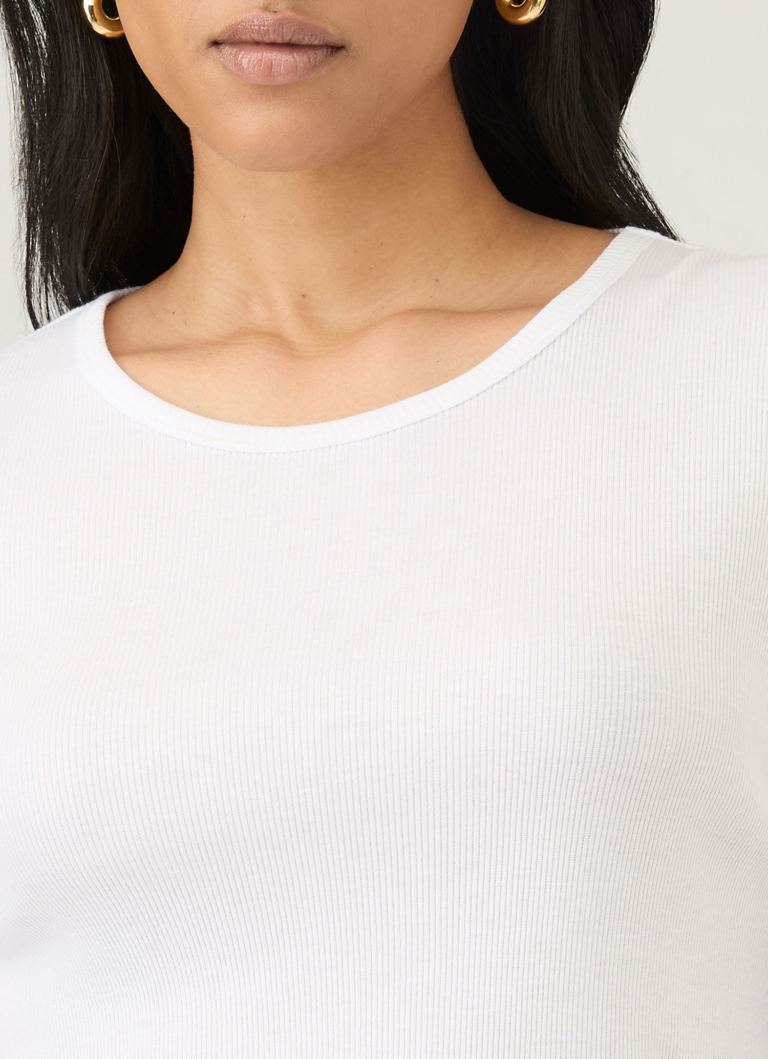 Women's Ribbed Long Sleeve T-shirt in White | Sunspel