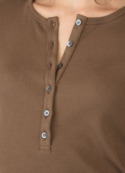 Women's Ribbed Henley in Dark Cedar