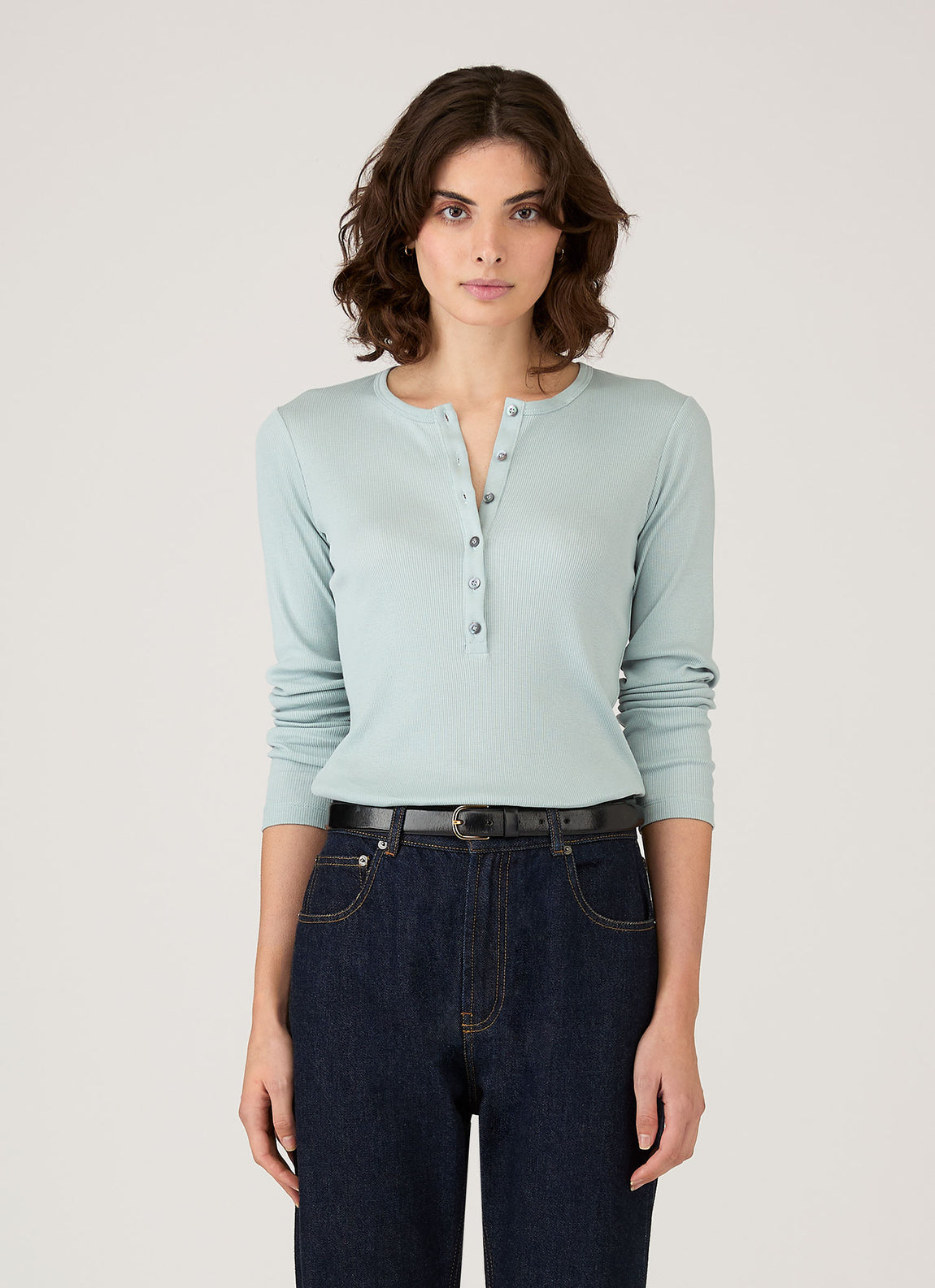 Women's Ribbed Henley in Peppermint