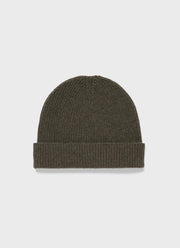 Cashmere Ribbed Hat in Dark Moss