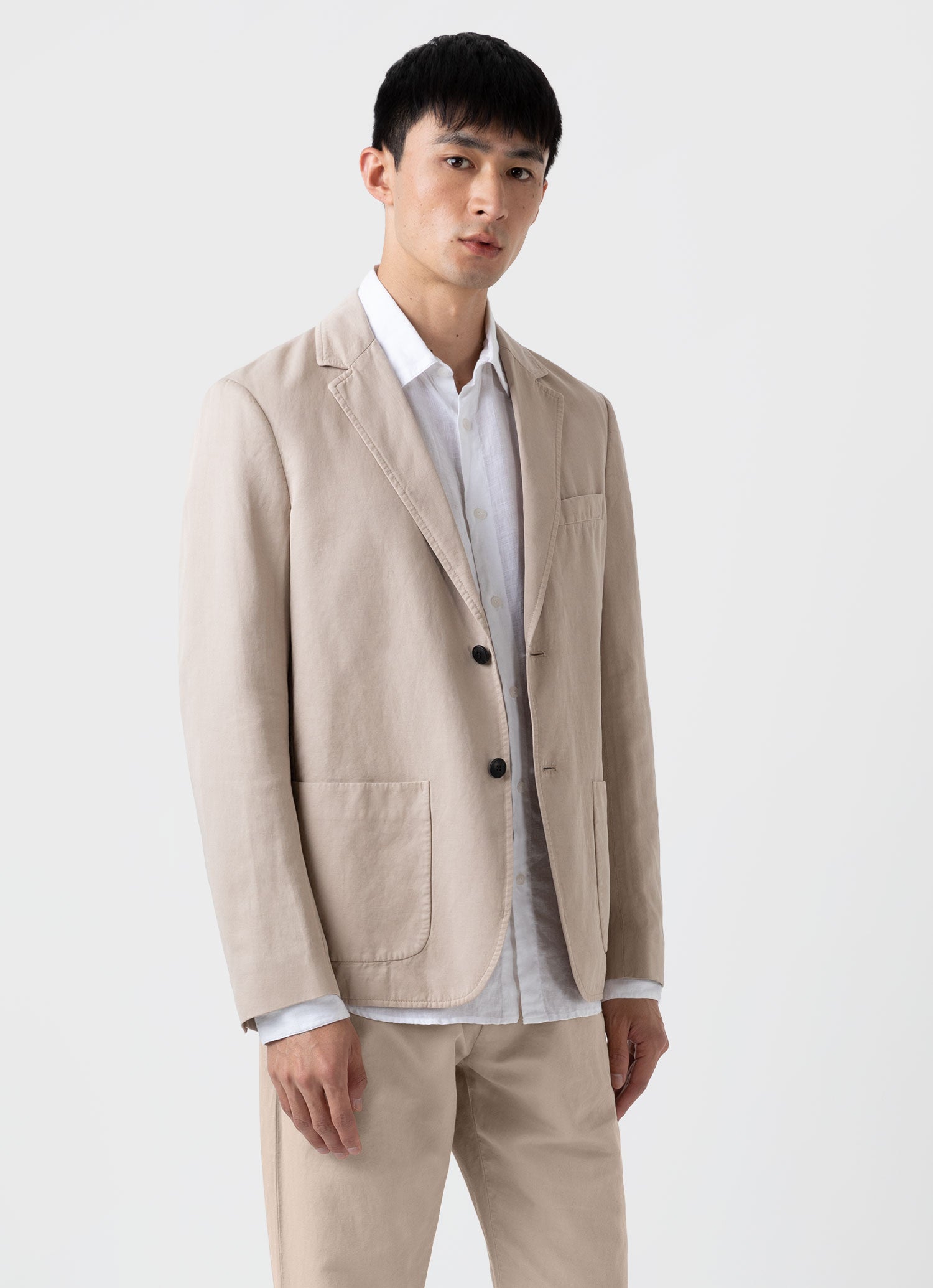 Men's Cotton Linen Unstructured Blazer in Light Sand