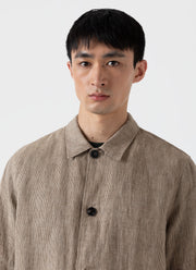 Men's Linen Twin Pocket Jacket in Light Sand Puppytooth