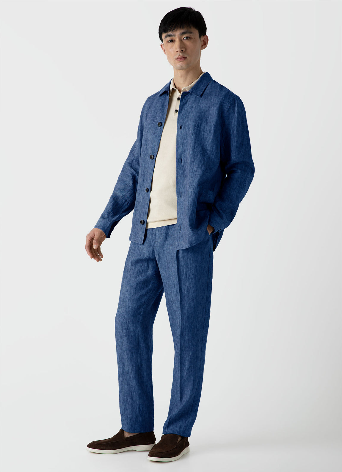 Men's Linen Twin Pocket Jacket in Blue Melange