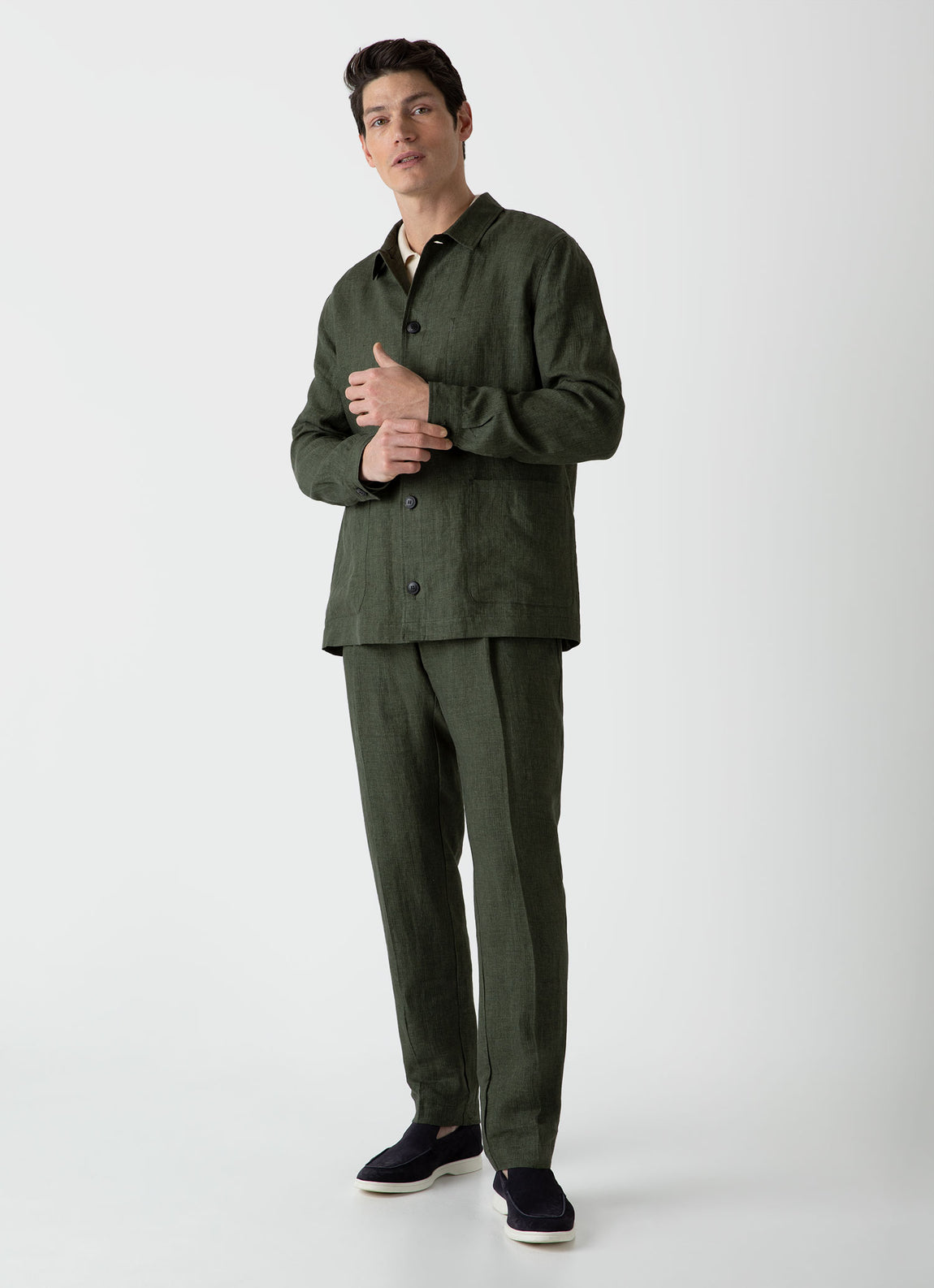 Men's Linen Twin Pocket Jacket in Hunter Green