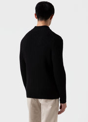 Men's Merino Rib Zip Cardigan in Black