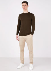 Men's Extra-Fine Merino Crew Neck in Dark Moss