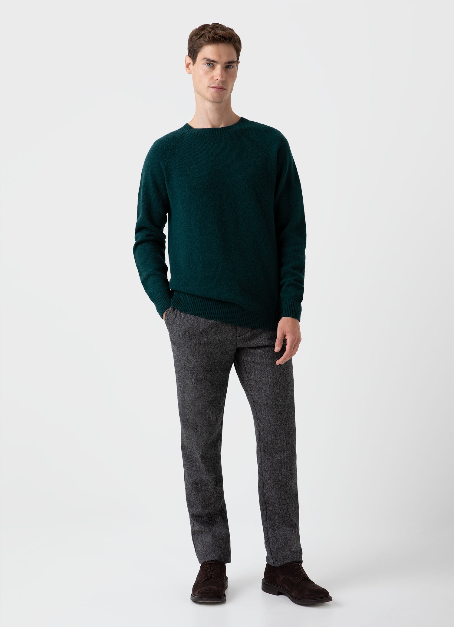 Men's Lambswool Crew Neck Jumper in Dark Green