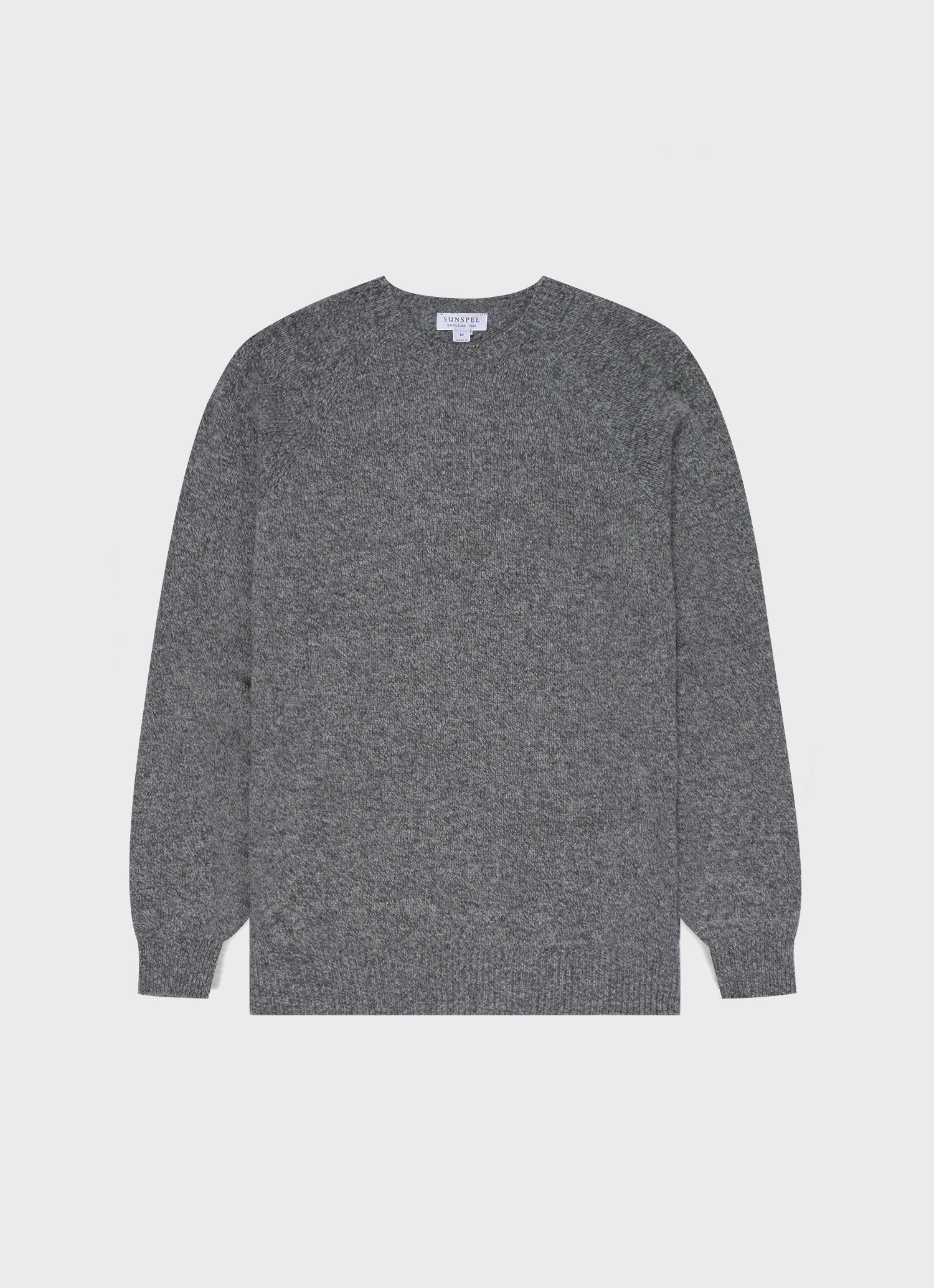 Men's Lambswool Crew Neck Jumper in Mid Grey Melange | Sunspel