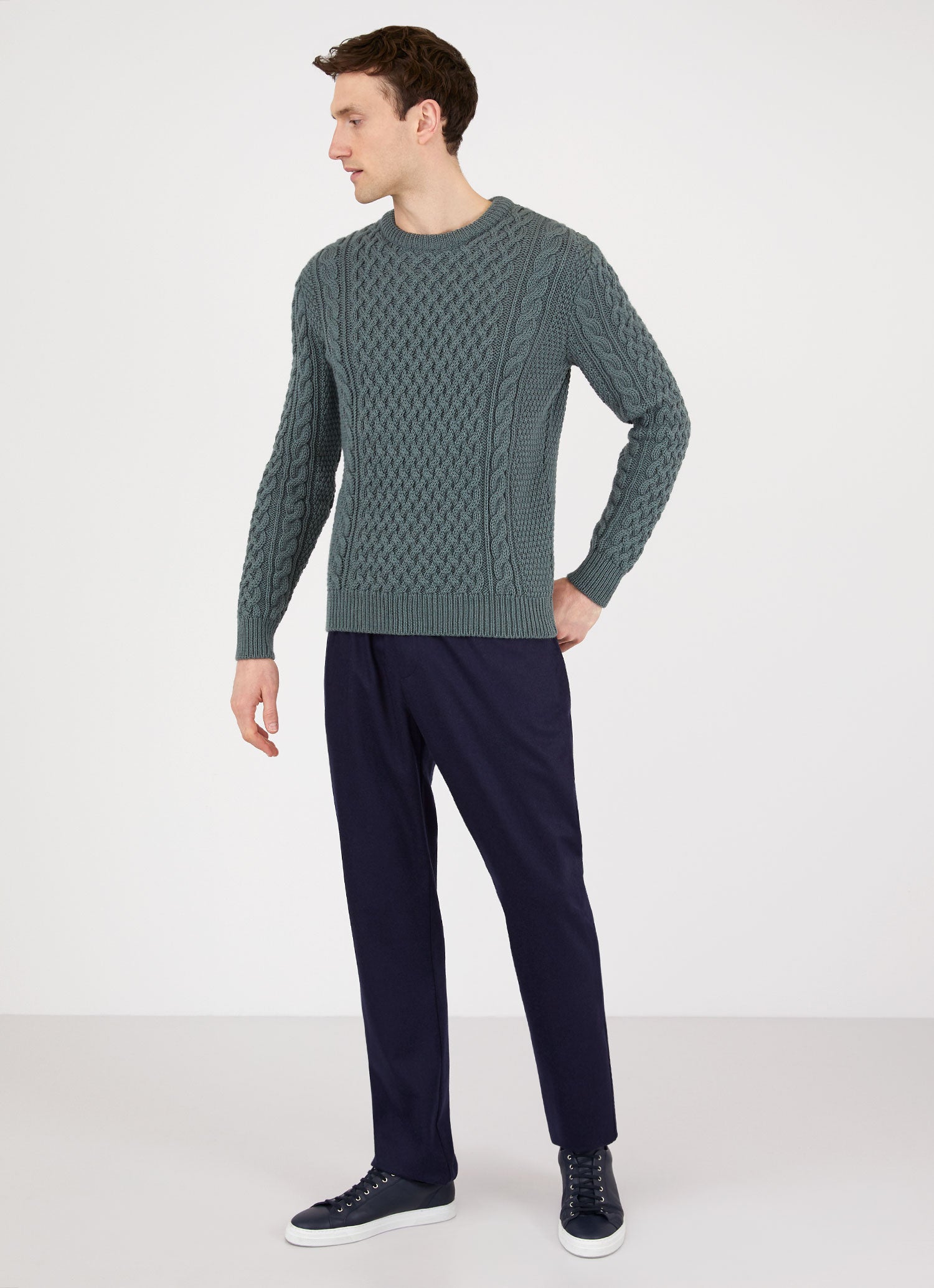 Men's Merino Cable Jumper in Dove Grey
