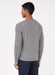 Men's Merino Cable Jumper in Grey Melange