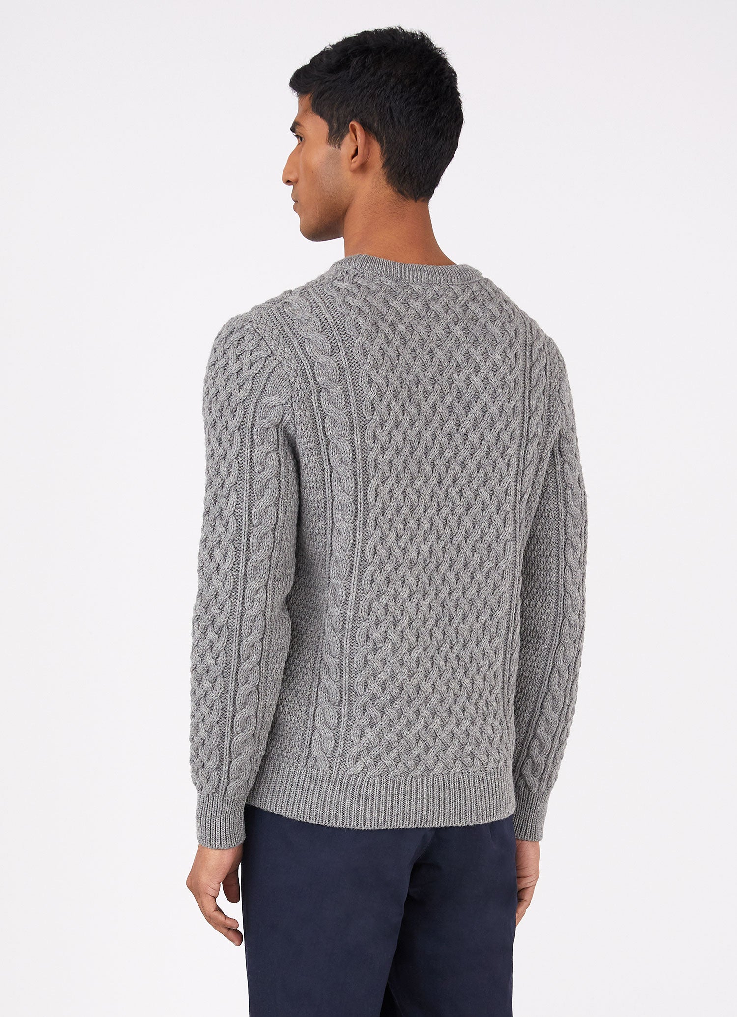Men's Merino Cable Jumper in Grey Melange
