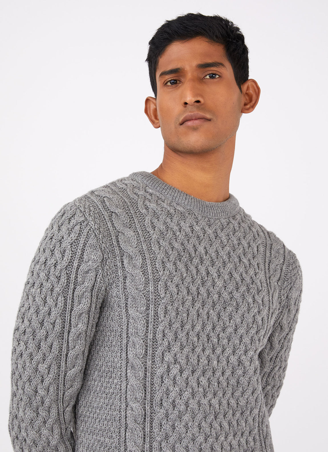 Men's Merino Cable Jumper in Grey Melange