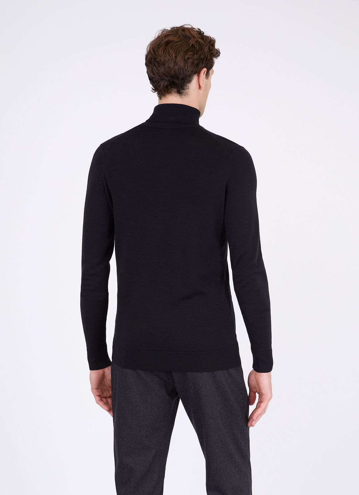Men's Sea Island Cotton Roll Neck Sweater in Black