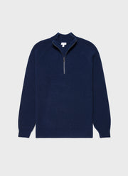 Men's Lambswool Cashmere Zip Neck Jumper in Dark Navy Melange