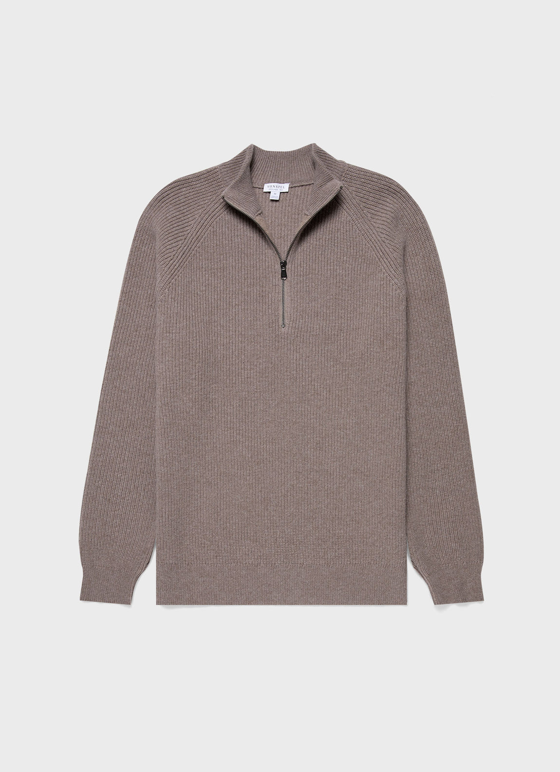 Men's Lambswool Cashmere Zip Neck Jumper in Oatmeal Melange