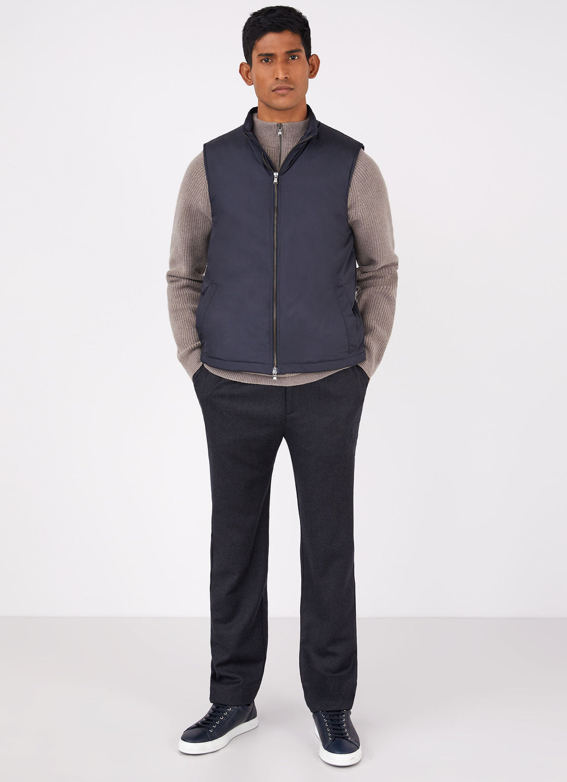 Men's Lambswool Cashmere Zip Neck Jumper in Oatmeal Melange