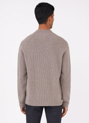 Men's Lambswool Cashmere Zip Neck Jumper in Oatmeal Melange