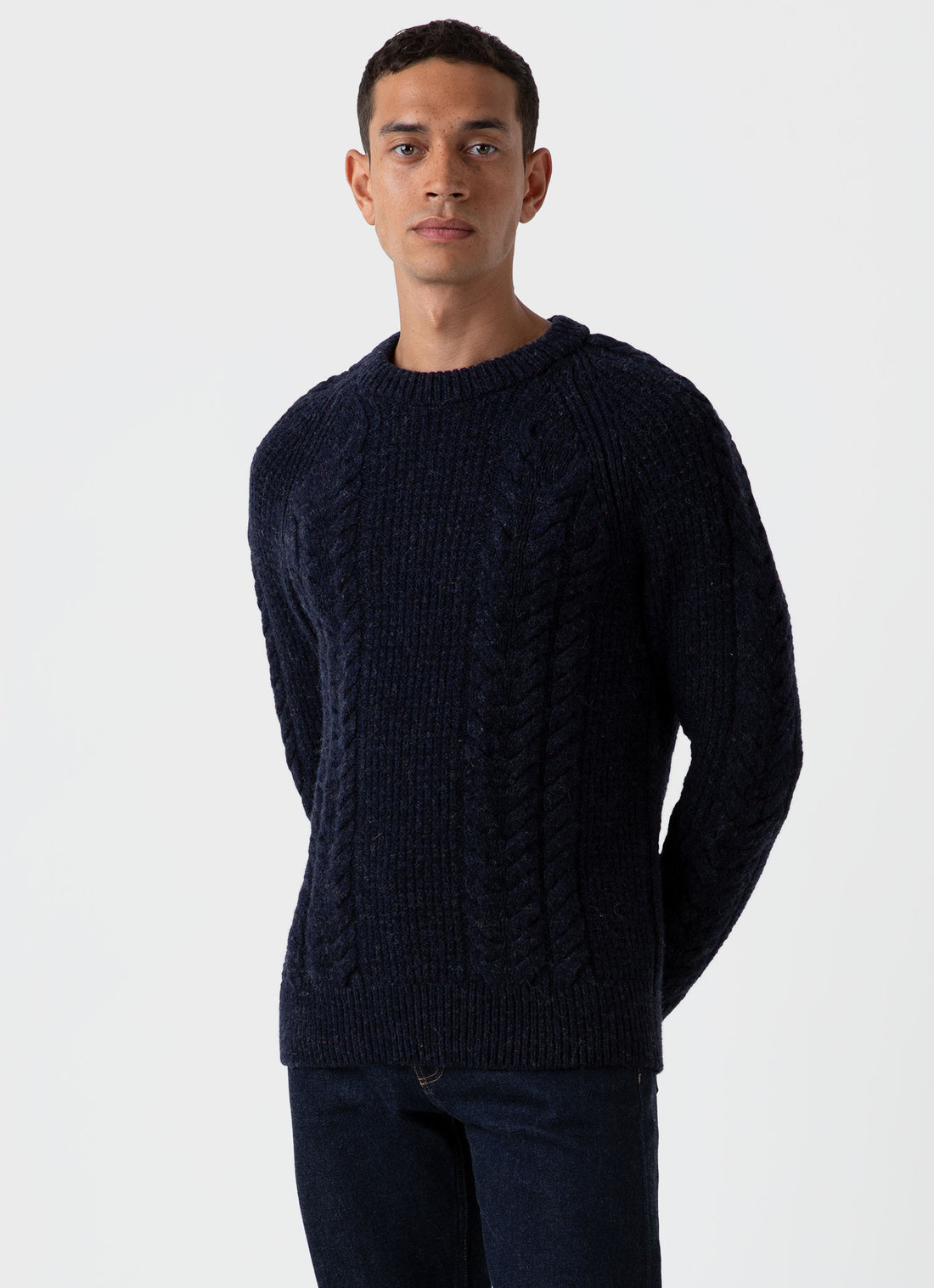 Men's Textured Donegal Jumper in Navy Donegal