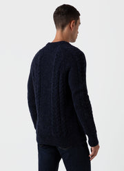Men's Textured Donegal Jumper in Navy Donegal