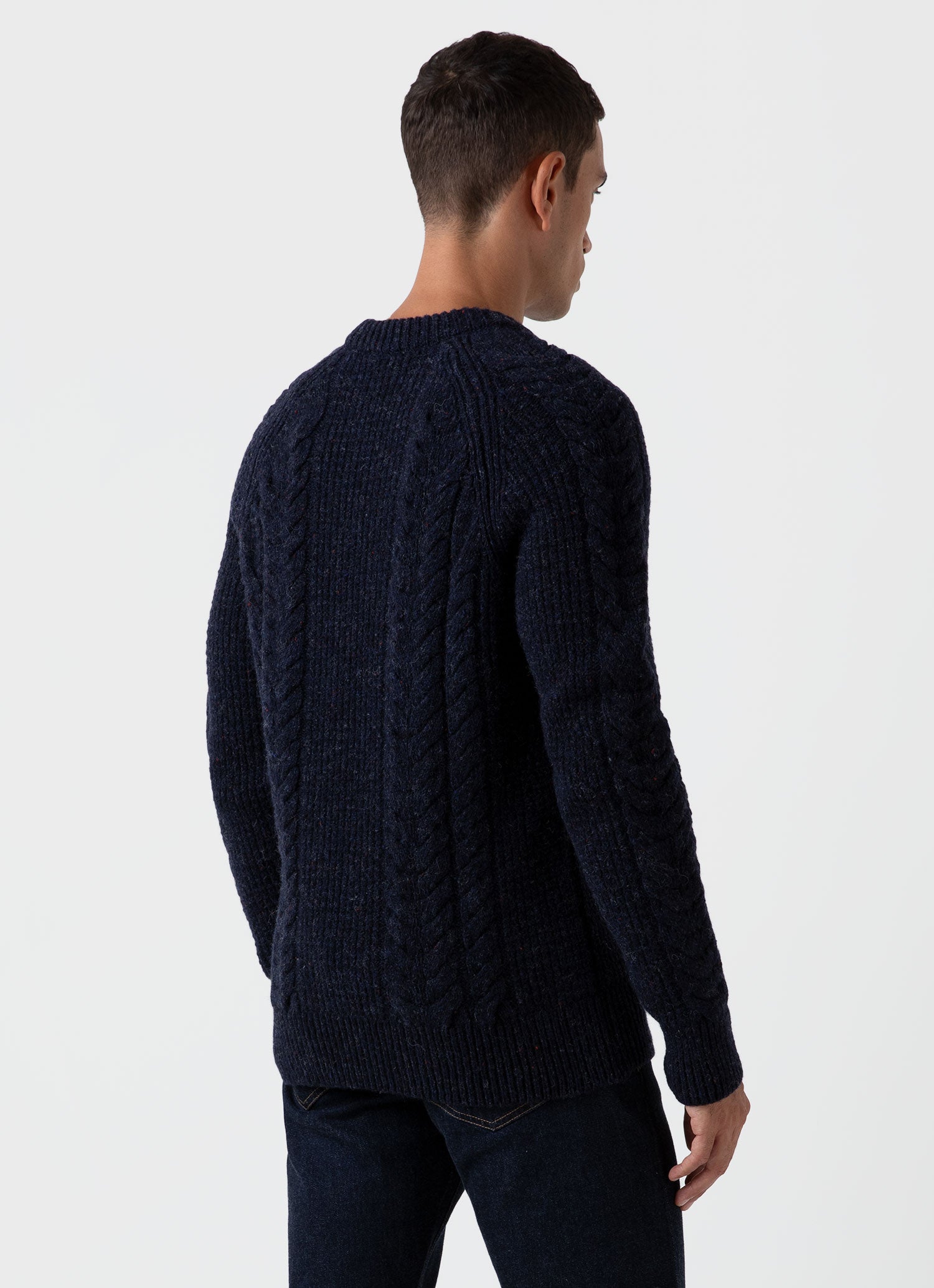 Men's Textured Donegal Jumper in Navy Donegal