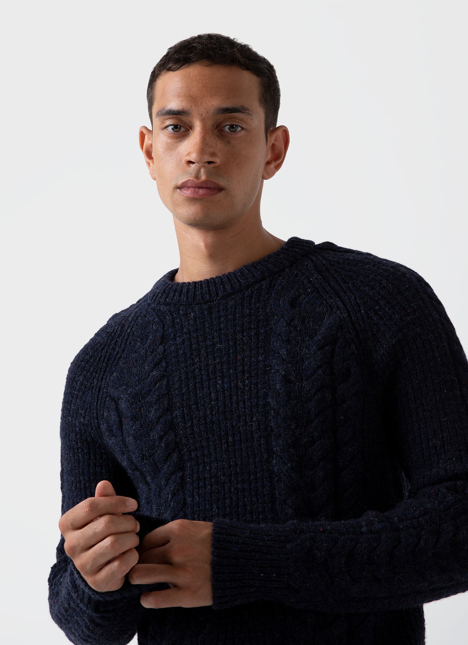 Men's Textured Donegal Jumper in Navy Donegal