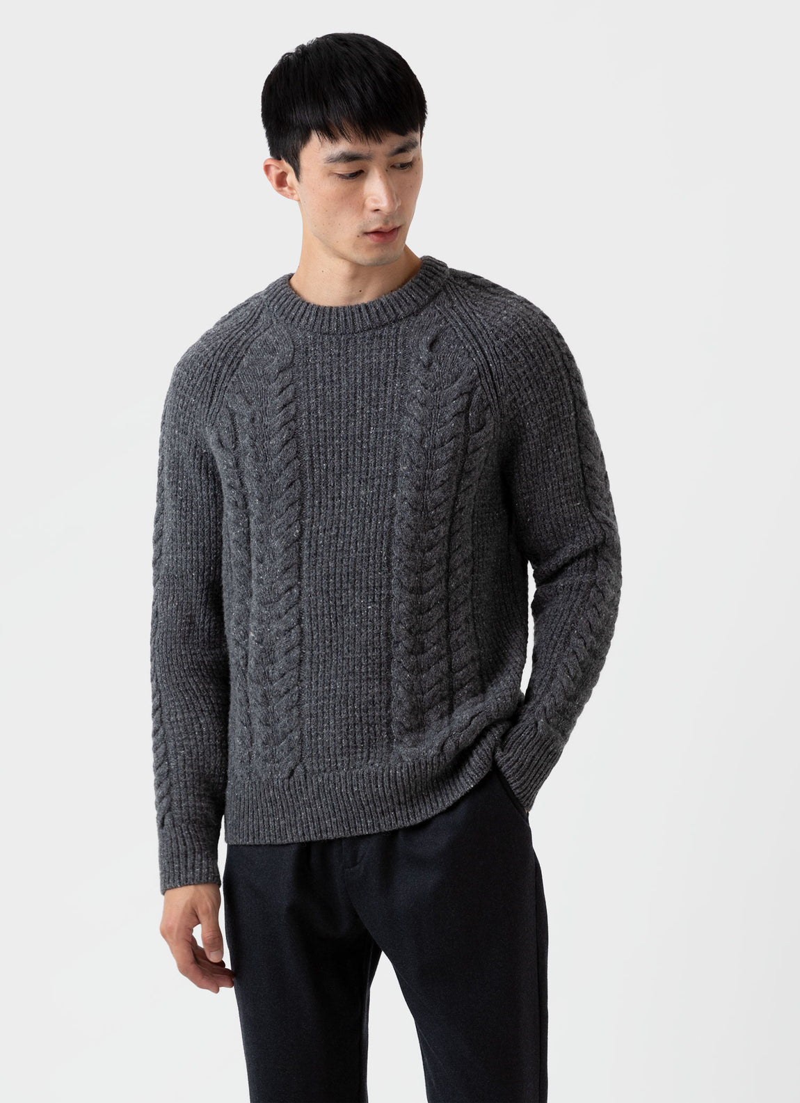 Men's Textured Donegal Jumper in Mid Grey Donegal