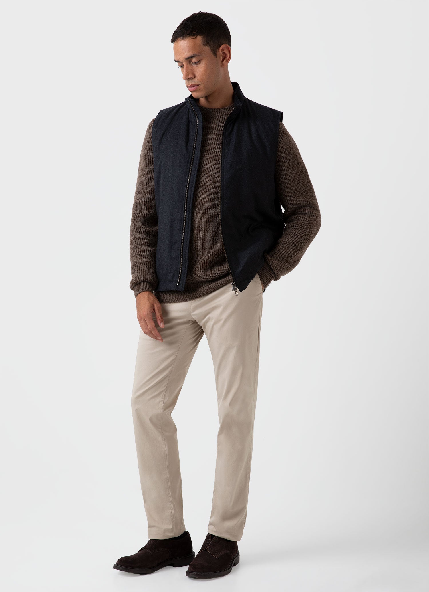 Men's Luxury British Wool Jumper in Natural Brown