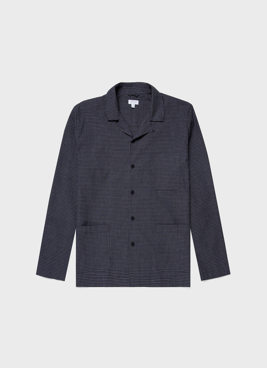 Men's Cotton Flannel Pyjama Shirt in Micro Windowpane Check