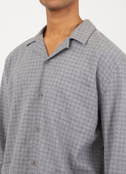 Men's Cotton Flannel Pyjama Shirt in Grey Melange Window Check