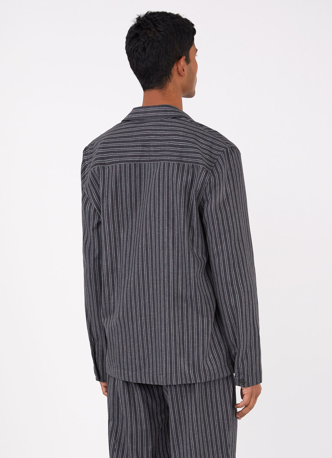 Men's Cotton Flannel Pyjama Shirt in Charcoal/Mid Grey Stripe