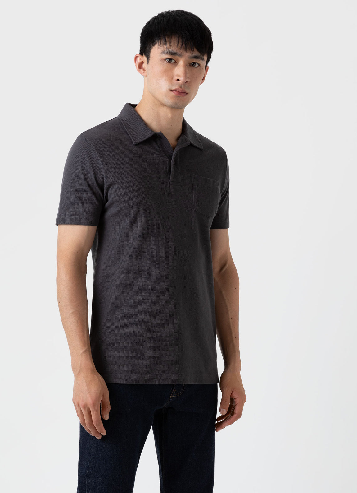 Men's Riviera Polo Shirt in Charcoal | Sunspel