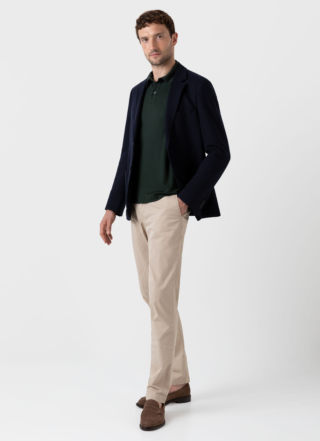 Men's Sea Island Cotton Jersey Polo Shirt in Seaweed