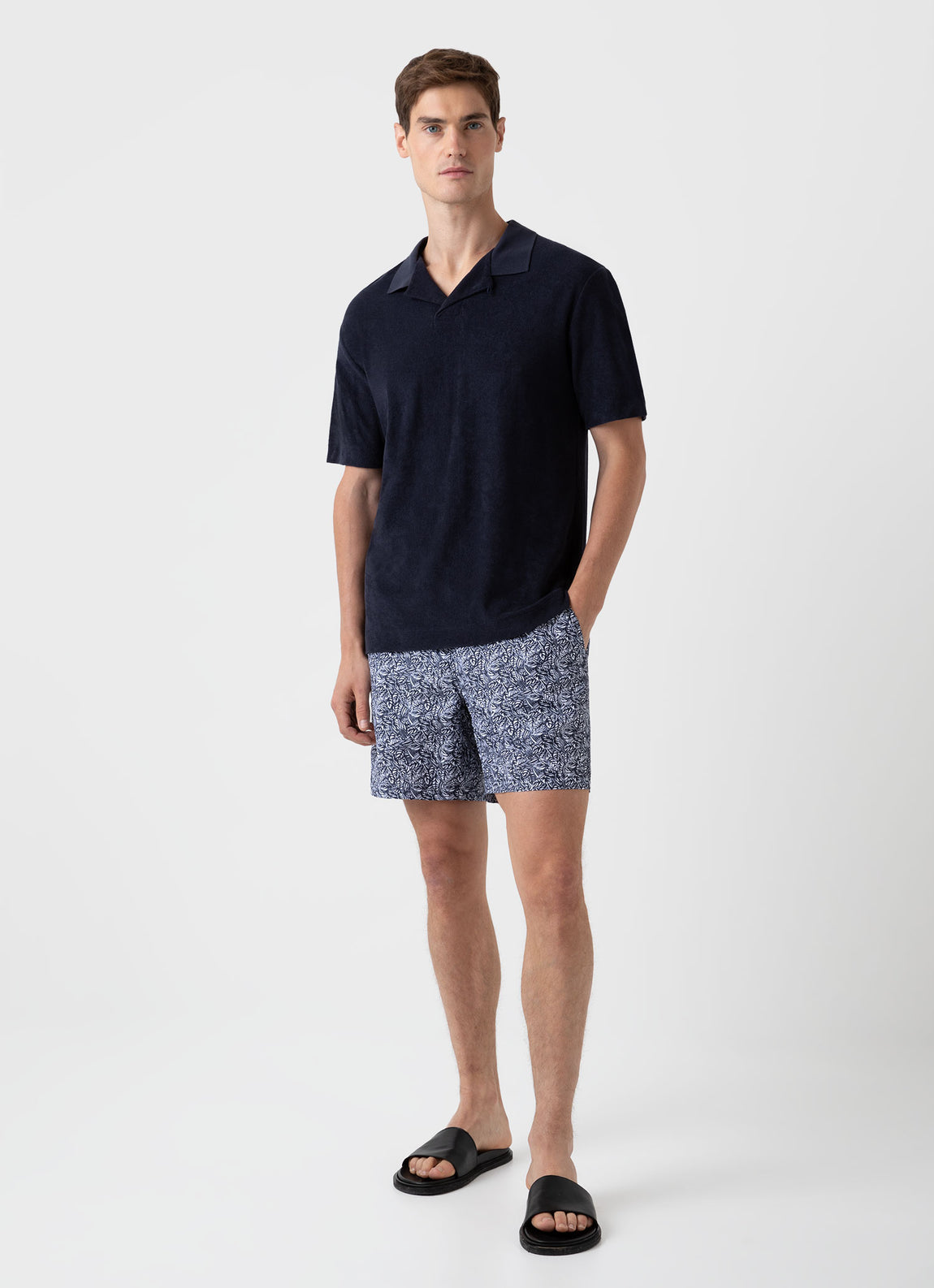 Men's Towelling Polo Shirt in Navy | Sunspel