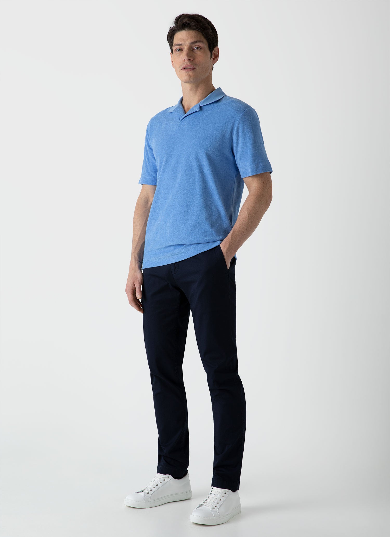 Men's Towelling Polo Shirt in Cool Blue