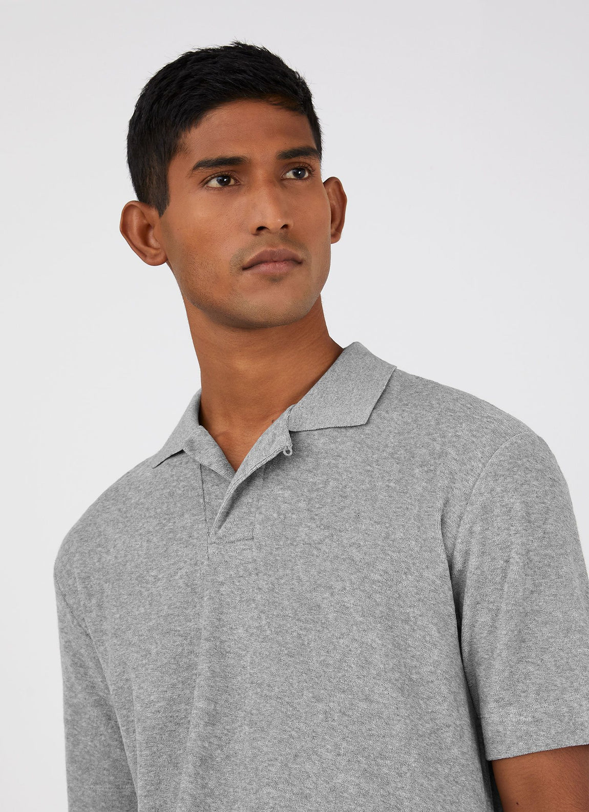 Men's Towelling Polo Shirt in Grey Melange