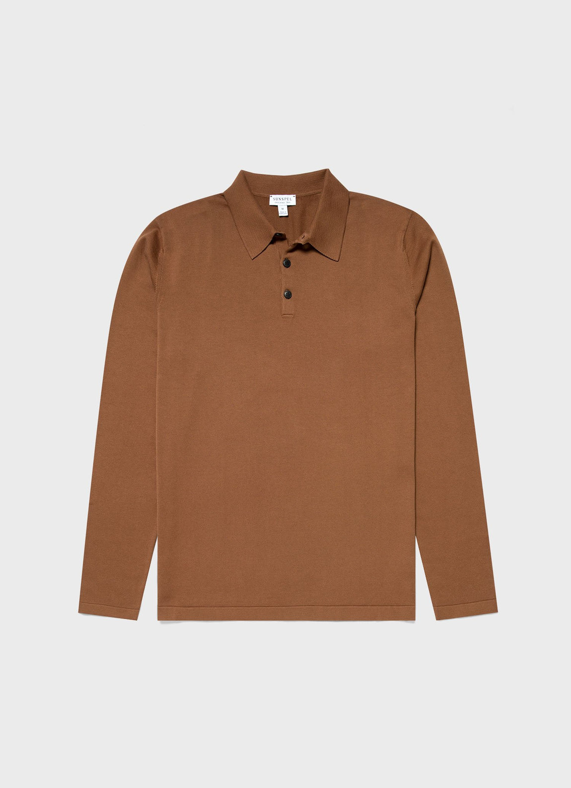 Men's Long Sleeve Sea Island Cotton Knit Polo Shirt in Gingerbread
